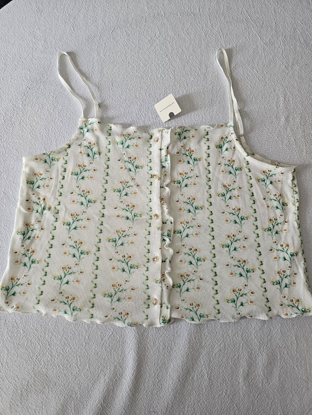 NWT Anthropologie LyreBird Floral Cotton Ribbed Button-Front Cami Top Size XL
